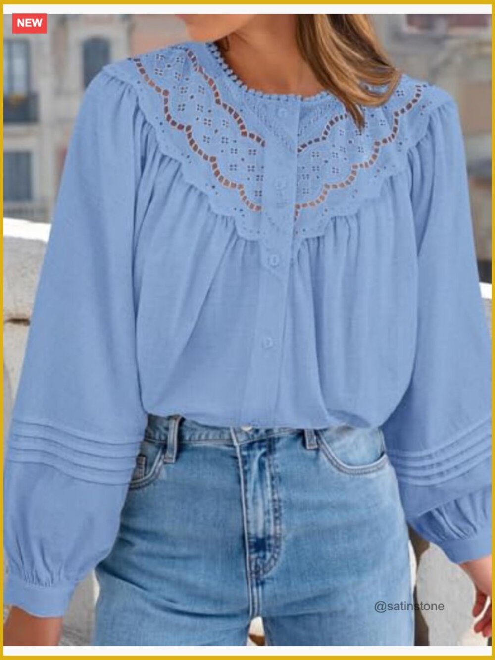Lace Crochet Button Down Long Puff Sleeve Babydoll Top Blouse Boho - Picture 2 of 7